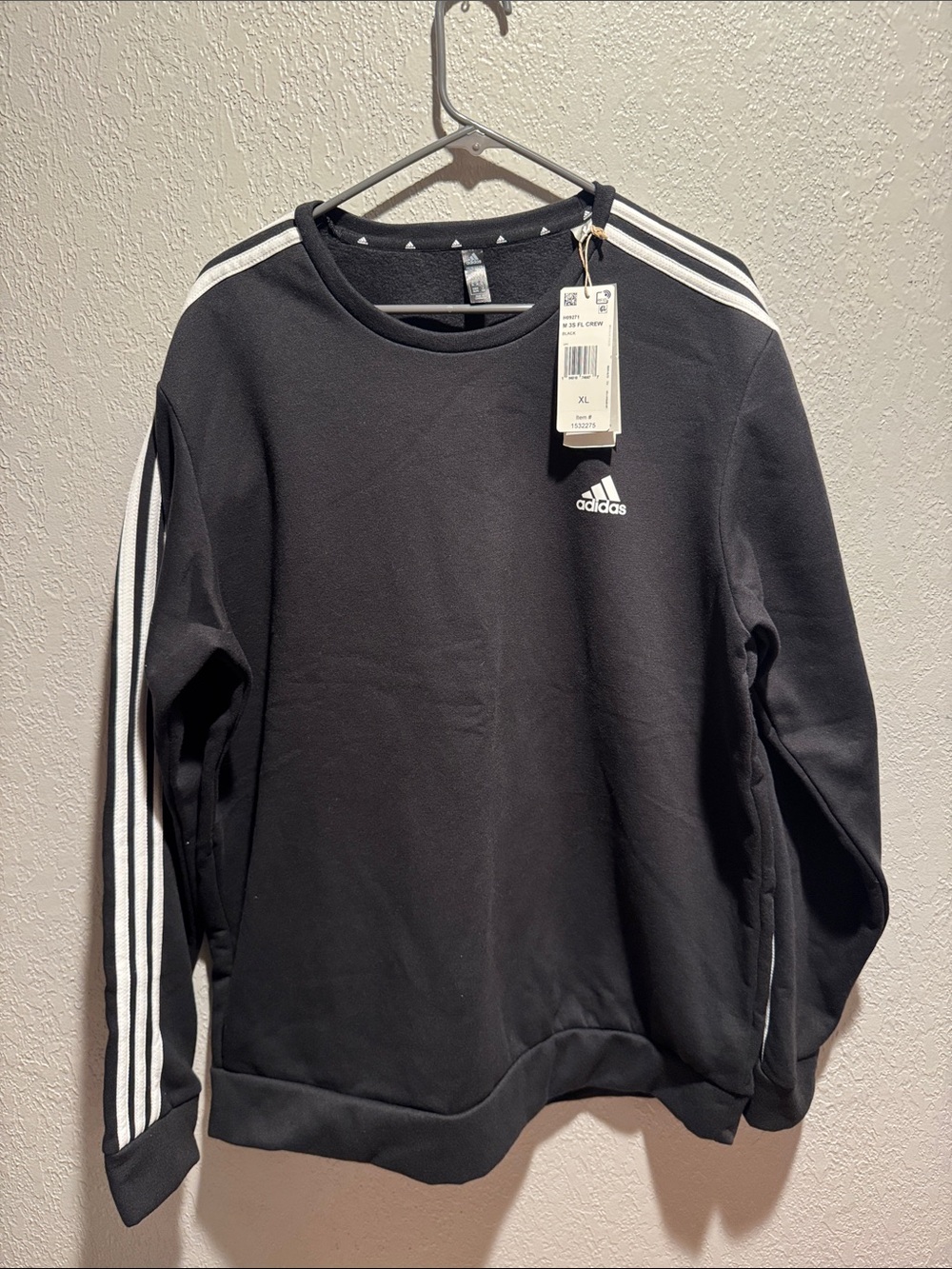 adidas Black Crewneck with White Three-Stripe Sleeves